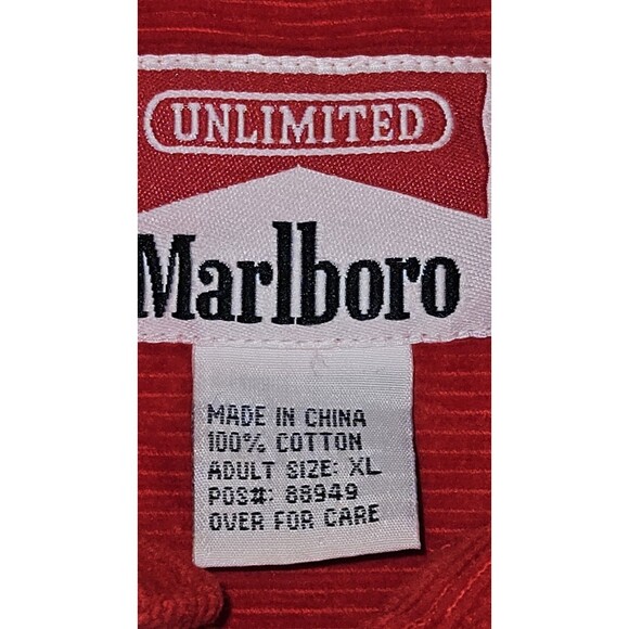 VTG 90s Marlboro Unlimited Red Corduroy 1/2 Zip Pullover Shirt Jacket XL XLarge - Picture 6 of 12